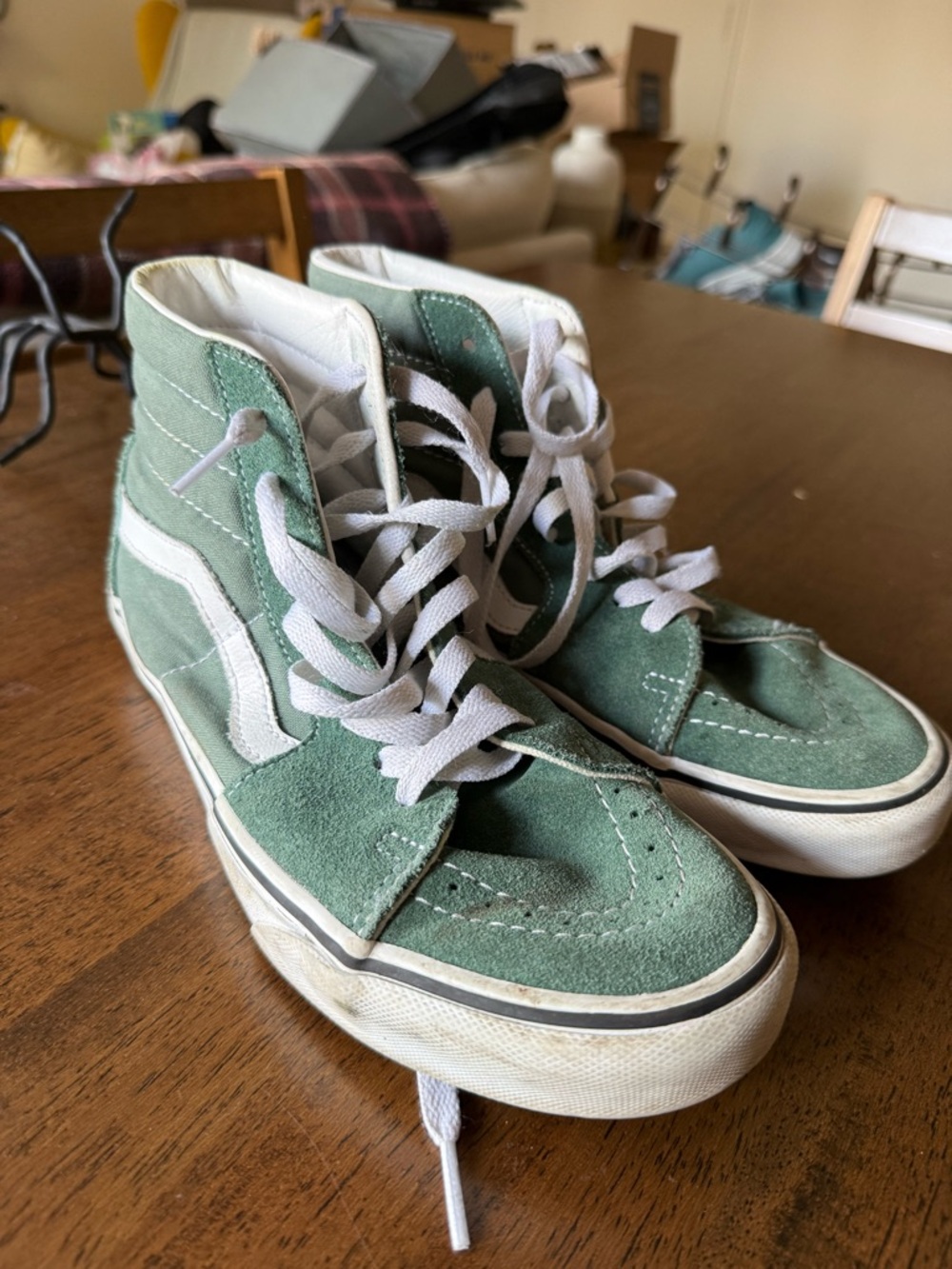 Vans High-Top Suede Sneakers in Sage Green & White